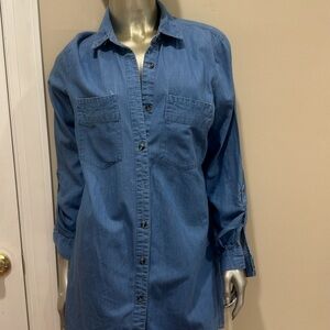 Charlotte Russe long Sleeve Chambray Denim Button Down Shirt Dress, Women Large
